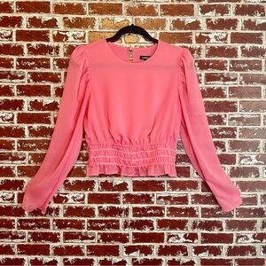 Express Pink Smocked Waist Peplum Puff Sleeve Chiffon Top. Small